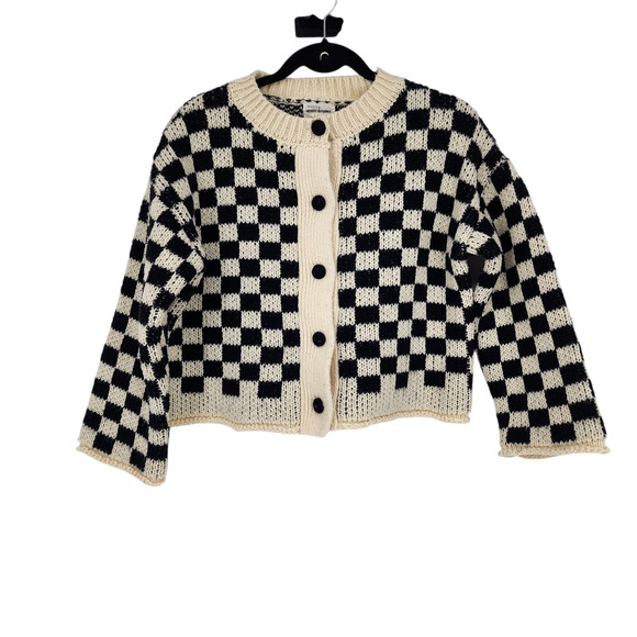 Desert Dreamer Oversized Button Front Checkerboard Cardigan Sweater Size XS - Picture 1 of 5
